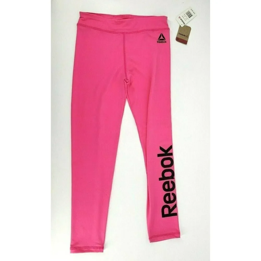 NEW Reebok Girls Pink Sweatpants Size 12 Large Work Out Black‎ Spell Out Gym